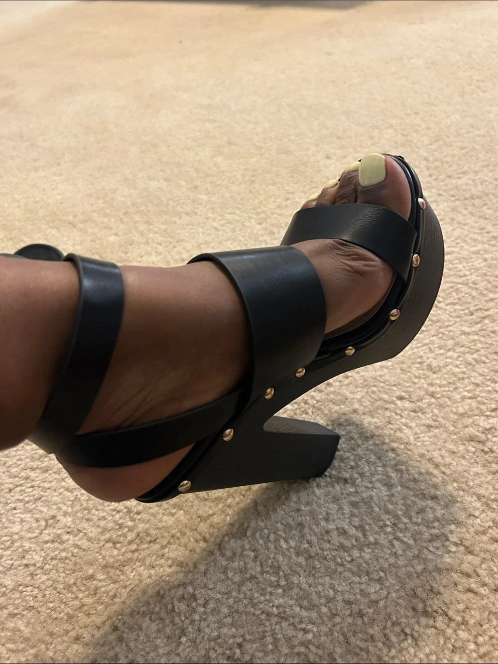 Shoe Dazzle Black Wide-Strap Platform Sandals with Ankle Wrap